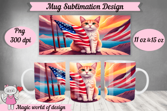 American Flag Ginger Cat Mug Sublimation