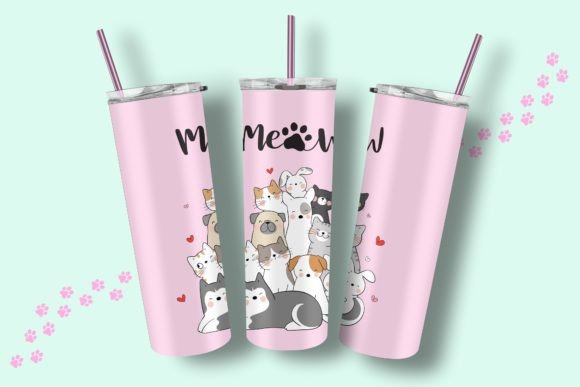 Animal and Cat Tumbler Wrap Design Png