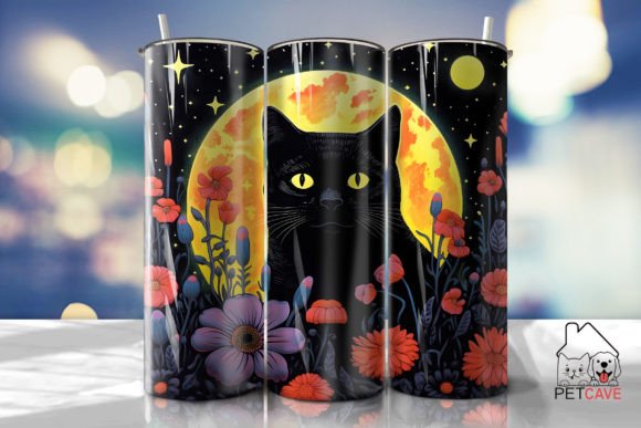 Black Cat and Flower Art Tumbler 3