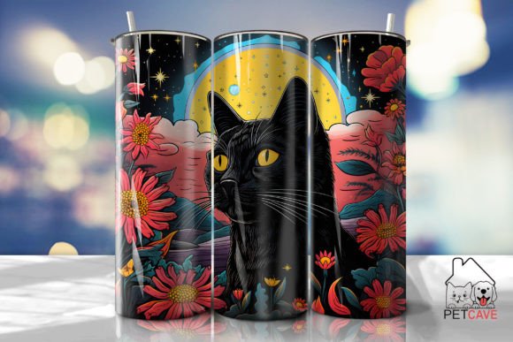 Black Cat and Flower Art Tumbler 8
