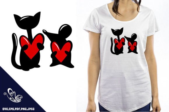 Cat and Mouse Holding Heart