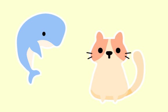 Cat Dolphin Icon Stickers Design