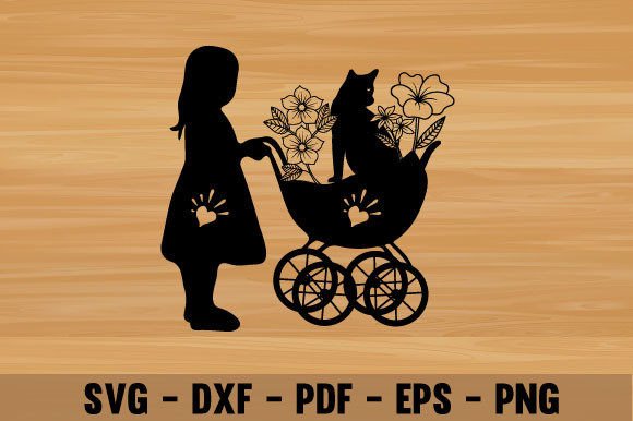 Cat Little Girl on Bicycle Flower Metal