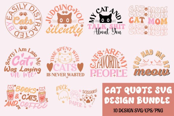 Cat Quote PNG Design Sublimation Bundle