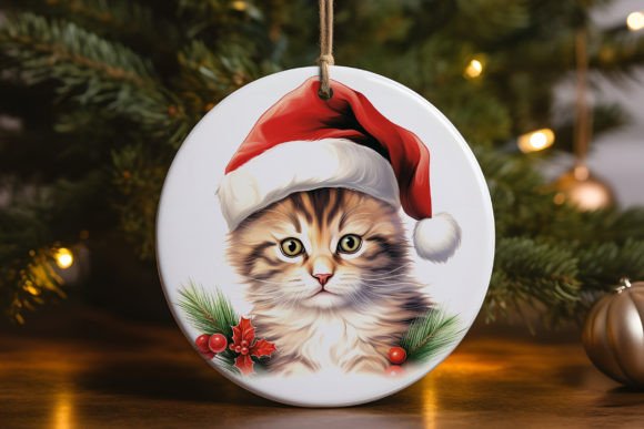 Christmas Hat Cat Ornament