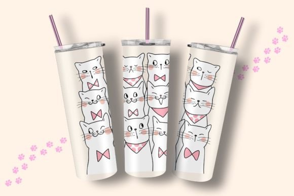 Cute Cat Skinny 20oz Tumbler Wrap Png