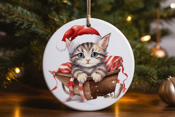 Kitten Sleigh Sant Ornament