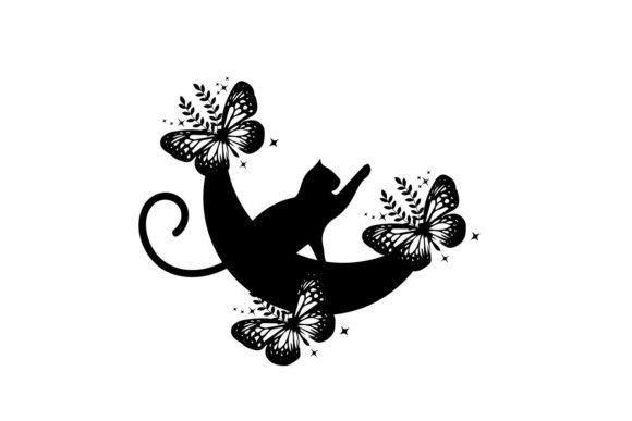 Moon Cat and Butterflies
