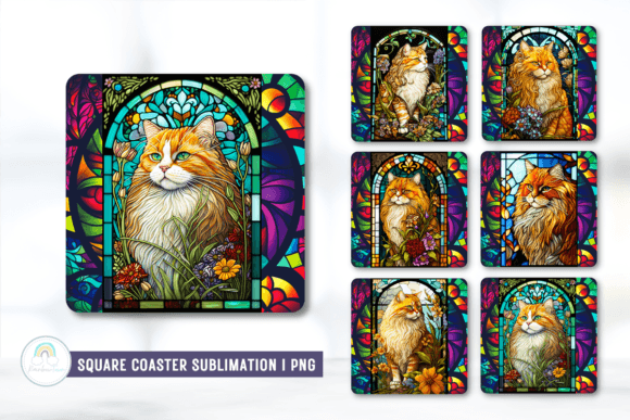 Stained Glass Cat Coaster Sublimation