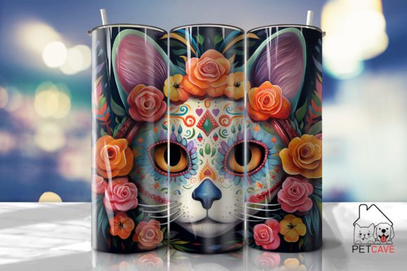 Sugar Skull Cat Tumbler Wrap 1