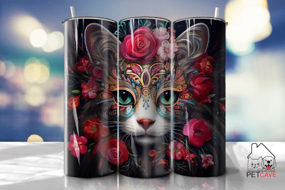 Sugar Skull Cat Tumbler Wrap 9