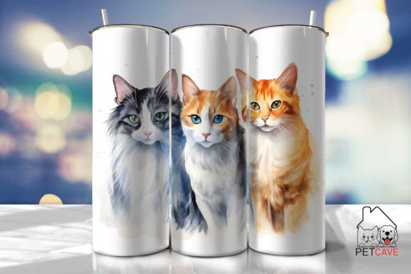 Three Cat Watercolor Tumbler Wrap