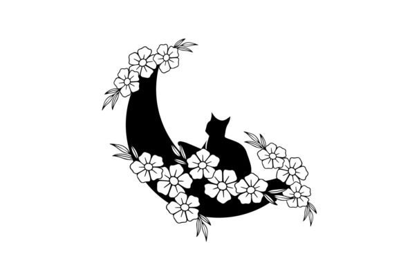 Wildflower Moon Cat Embroidery Design